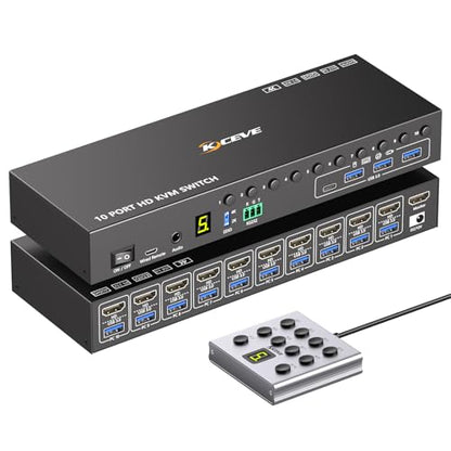 ANGEET 10 Ports KVM Switch 4K@60Hz 10-way HDMI with USB 3.0 Connectors