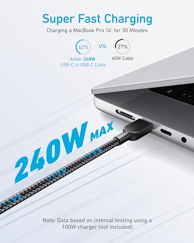 Anker 10FT A81C7 USB Type C Male-to-Male Cable 240W 12A