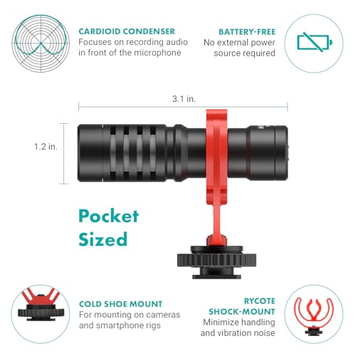 Movo 3.1" x 1.2" VXR10 Unidirectional Shotgun Microphone 1 Channel 18 KHz Frequency Response