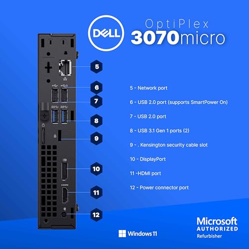 Dell 12.1 x 13.3 x 4 inches Optiplex 3070 Micro | 3840 x 2160 | Mini PC | Windows 11 Pro
