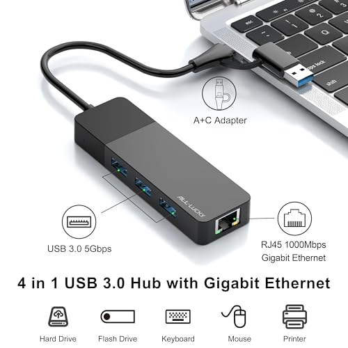 ALL-LUCKY Ethernet USB Hub 4-Port with Gigabit Network Interface
