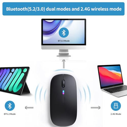 Afaartcci Wireless Bluetooth Mouse 4.4"x2.3" 1600 DPI Dual Mode USB Rechargeable Wireless Computer Mouse