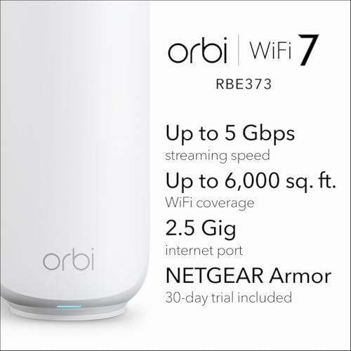 NETGEAR Orbi 370 Series Dual-Band WiFi 7 Mesh Network System (RBE373) - 5 Gbps, 6000 sq.ft Coverage, 2.5 Gbps Port, Mesh Router + 2 Extenders