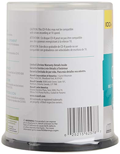 Maxell 648200, 22 x 7.2 x 0.25 inches, 1 Pound, English, CD-R Discs, 700MB, 2x to 48x Write Speed