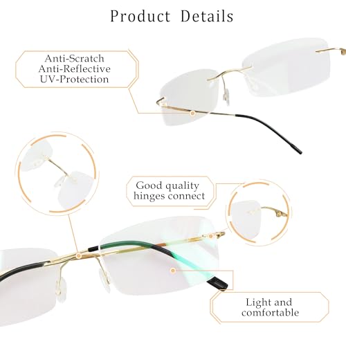 LifeArt 1 Count 858_(jin)+0.00 Lens 51mm x 29mm Blue Light Blocking Rimless Reading Glasses