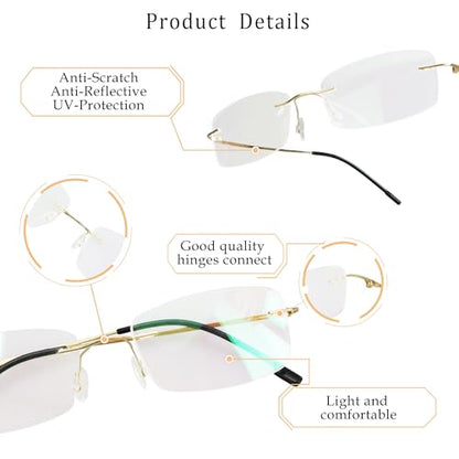 LifeArt 1 Count 858_(jin)+0.00 Lens 51mm x 29mm Blue Light Blocking Rimless Reading Glasses