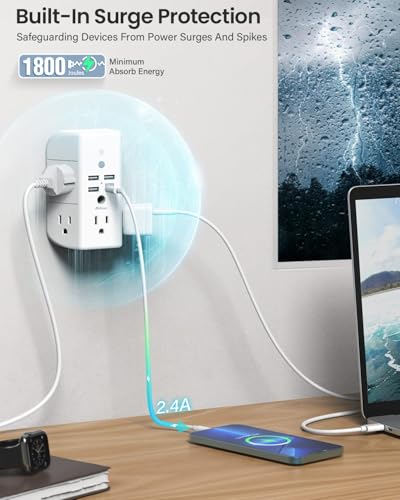 Mifaso 9 Outlet Surge Protector Power Strip with Mounting Capability Model MFS54CT
