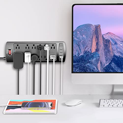Alestor 6 Feet Power Strip PS951 12 Outlets 4 USB Ports 2700 Joules Surge Protection