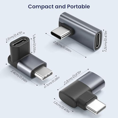 Basesailor USB Type C 90 Degree Adapter 3-Pack, 100W Power Delivery Extension, USB4, Thunderbolt 4, For iPhone 17, MacBook, Nintendo Switch