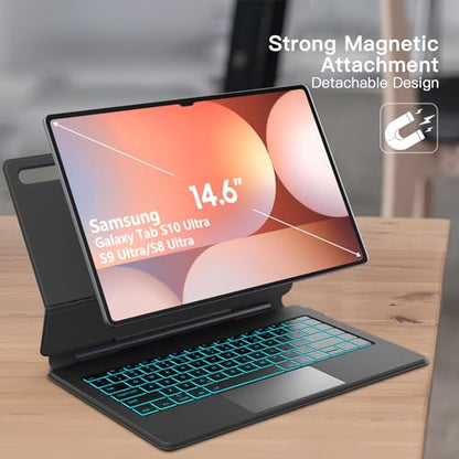 Sackei 14.6" Magic Keyboard Case for Galaxy Tab S10 Ultra S9 Ultra S8 Ultra with Clicky Switch, Floating Cantilever Design