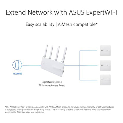 ASUS EBA63 AX3000 Dual-Band WiFi 6 (802.11ax) Access Point, Support for Multiple SSIDs and VLAN, Power over Ethernet Enabled