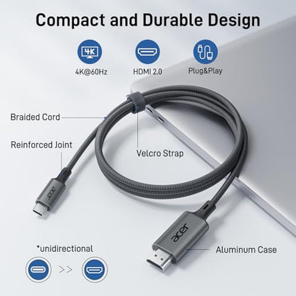 Acer 6.6FT OCB245 USB-C Male to HDMI Male 4K@60Hz Cable