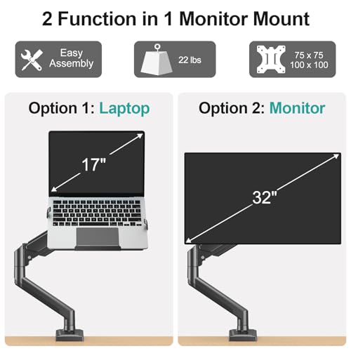 MOUNT PRO Laptop Stand Desk Mount, Universal Arm Mount, Fits Max 17" Laptop and 32" Monitor, Aluminum Adjustable Holder, 22lbs Capacity