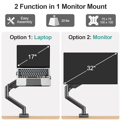 MOUNT PRO Laptop Stand Desk Mount, Universal Arm Mount, Fits Max 17" Laptop and 32" Monitor, Aluminum Adjustable Holder, 22lbs Capacity