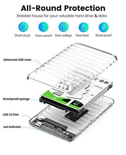 ORICO 2.5 Inch Hard Drive Enclosure USB 3.0 Type C Transparent Case for 6TB SATA SSD/HDD