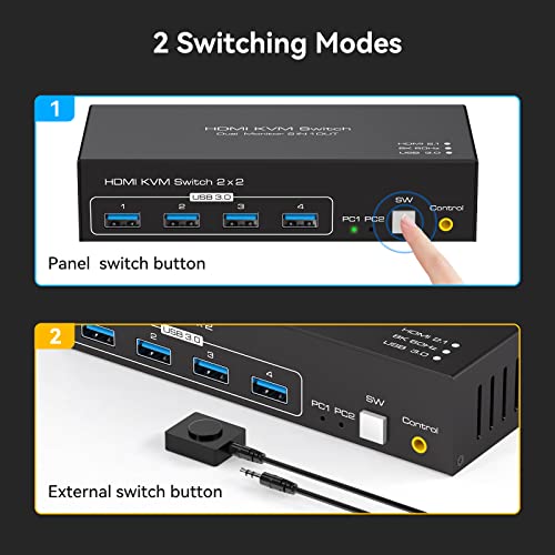 ATLAHET 12V KVM Switch 5.91 x 2.56 x 1.42 inches 2-way Control 1 Amps IP20 White