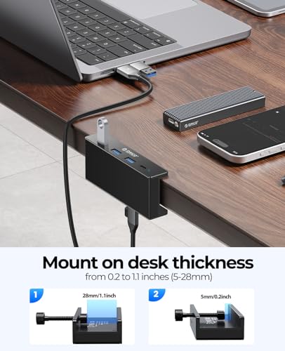 ORICO 4-Port USB Hub 3.0 Aluminum USB-C Adapter, 5 Gbps Data Transfer Rate, USB 3.0, Black