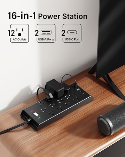 LeZone 12 Outlets 2 USB Ports 10FT Cord Power Strip 125 Volts 15 Amps Surge Protector
