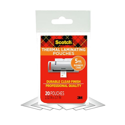 Scotch 5 Mil Thermal Laminating Pouches 20 Count Business Card Size 2.3 x 3.7 Inches