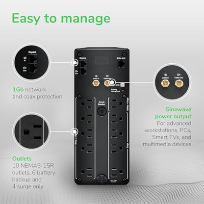 APC 1000VA BR1000MS 600W Line-interactive UPS, 120V