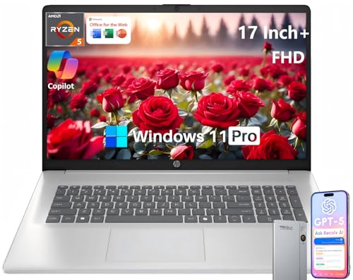 HP 17.3" Laptop, AMD Ryzen 5 7430U, 20GB RAM, 512GB SSD, 1920x1080, Wi-Fi 6, Bluetooth 5.4