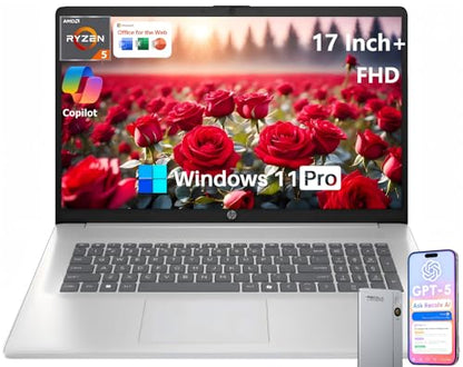 HP 17.3" Laptop, AMD Ryzen 5 7430U, 20GB RAM, 512GB SSD, 1920x1080, Wi-Fi 6, Bluetooth 5.4