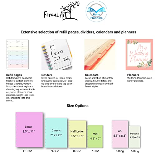 FeroniArt Undated Weekly Planner Inserts 8.5 x 11 inches Paper Format Day-to-Day Calendar Weekly Planner