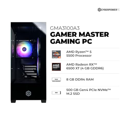 CyberPowerPC Computer Tower GMA3100A3 AMD Ryzen 5 5500 3.6GHz 2560 x 1440 4GB GDDR6 LED Computer Tower