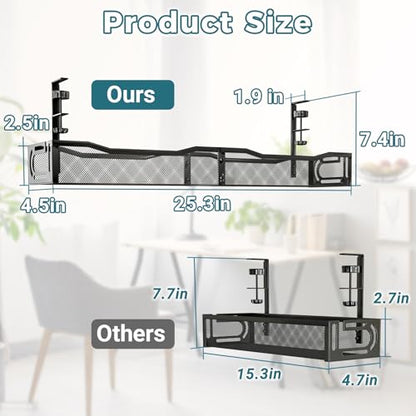 NoetixCo 25.3" Under Desk Cable Management Tray, Clamp-On, Metal