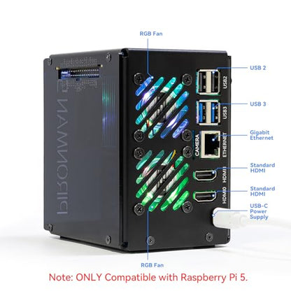 SunFounder Pironman 5 MAX Raspberry Pi 5 Case Dual NVMe M.2 SSD PCIe Gen2 Bottom Mount Air Cooling