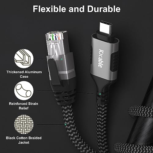 Kxable 4 Feet KXC-RJ45-Parent Ethernet Cable RJ45 USB Type C Cat 6 1000 Mbps RJ45 Male-to-Female