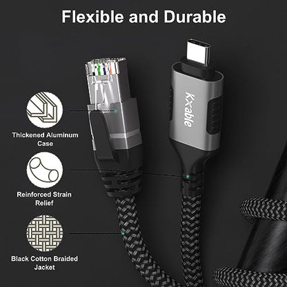 Kxable 4 Feet KXC-RJ45-Parent Ethernet Cable RJ45 USB Type C Cat 6 1000 Mbps RJ45 Male-to-Female