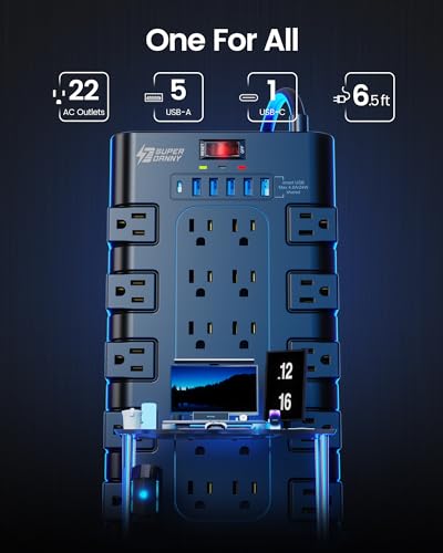 SUPERDANNY 28-Outlet 125V Surge Protector Power Strip QR2260-U
