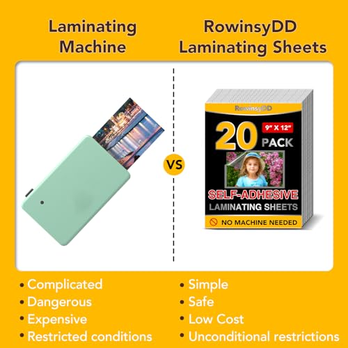 RowinsyDD 9 x 12 Inches ZZP-20P Self-Adhesive Laminating Sheets