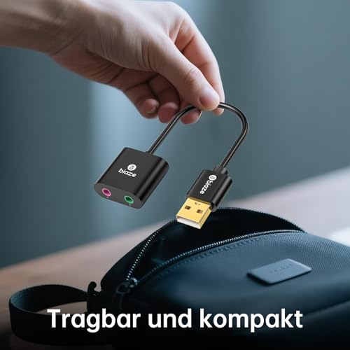 Biaze USB to 3.5mm Audio Adapter Y23-US 2 Ports No Plug External Sound Card A-Black