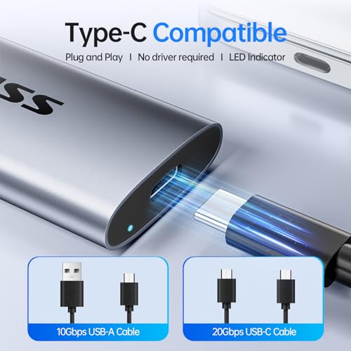 SSK 1TB SD600 External Solid State Drive, USB 3.2 Gen 2x2, 2000MB/s Read/Write Speed, M2 Form Factor, 2.5" Aluminum Case