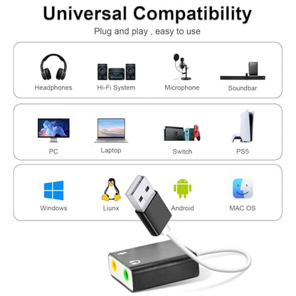 QAJOPFN USB Audio Adapter S1 Stereo 7.1 External Sound Card