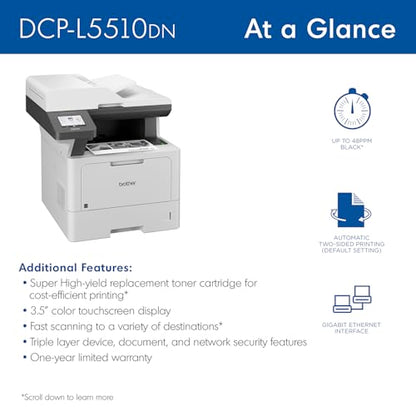 Brother DCP-L5510DN Multifunction Monochrome Laser Printer, 1200 x 1200 DPI