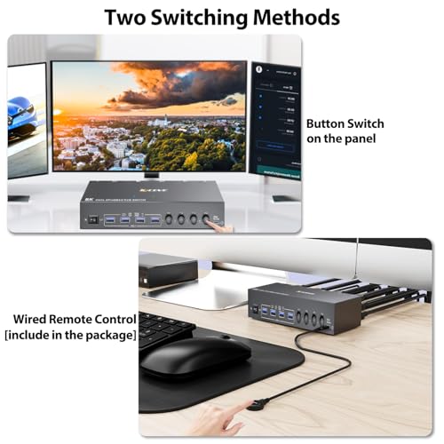 KCEVE 2 Monitors 4 Computers HDMI + DisplayPort Switch KCDZUS402DH 8K@30Hz 4k@144Hz KVM Switcher