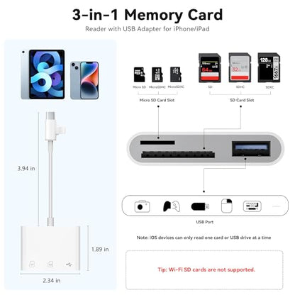 SUNTRSI SD/SDHC/microSD/microSDXC Dual Slot Reader USB 2.0 Plug & Play Compatibility with iOS, macOS