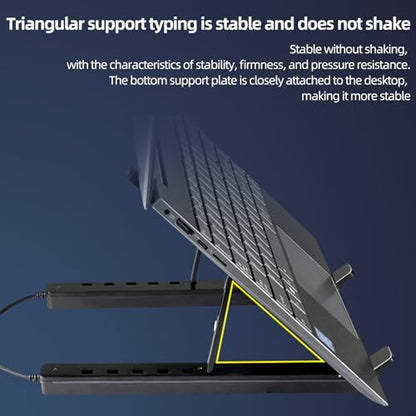 Adjustable Laptop Stand USB Hub Foldable Aluminum Black