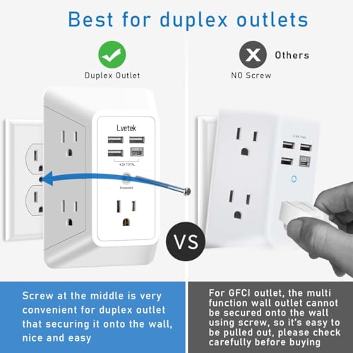 Lvetek 5 Outlet Extender QF-519F 125 Volts 15 Amps USB Wall Charger
