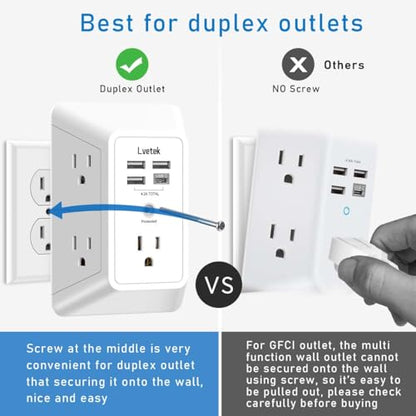 Lvetek 5 Outlet Extender QF-519F 125 Volts 15 Amps USB Wall Charger