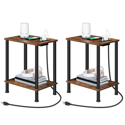 HOOBRO 15L x 11W x 21.7H BF09UBZP201 Set of 2 Nightstands with 2 Shelves