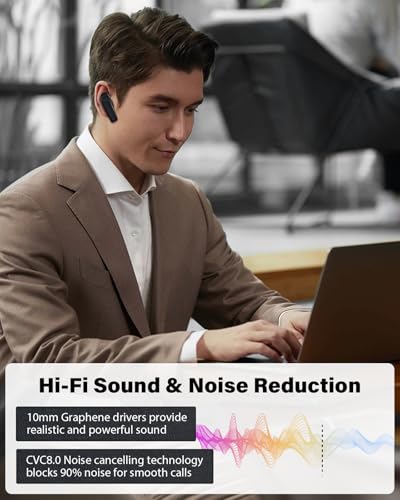 HiHiniu S525 Bluetooth 5.3 Single Ear Headset with 16 Hours Talk Time, Environmental Noise Cancellation and Dual Microphone
