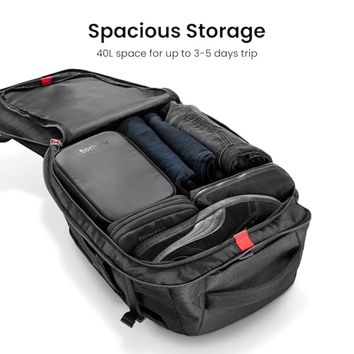 tomtoc 40L T66M1D1 Daypack Backpack, Black, Water Resistant Travel Pack with Laptop Compartment
