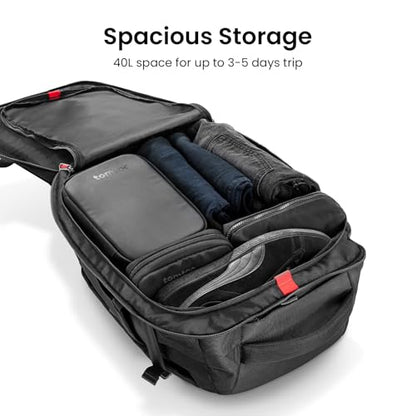 tomtoc 40L T66M1D1 Daypack Backpack, Black, Water Resistant Travel Pack with Laptop Compartment
