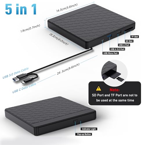 Aumdie Portable External DVD Drive BT683 USB 3.0 5Gbps CD/DVD Reader