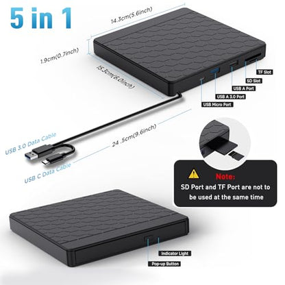 Aumdie Portable External DVD Drive BT683 USB 3.0 5Gbps CD/DVD Reader