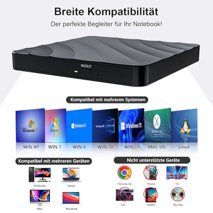 QDSYLQ External CD/DVD Drive XD 061 USB Type C 24X, 8X External Optical Drive